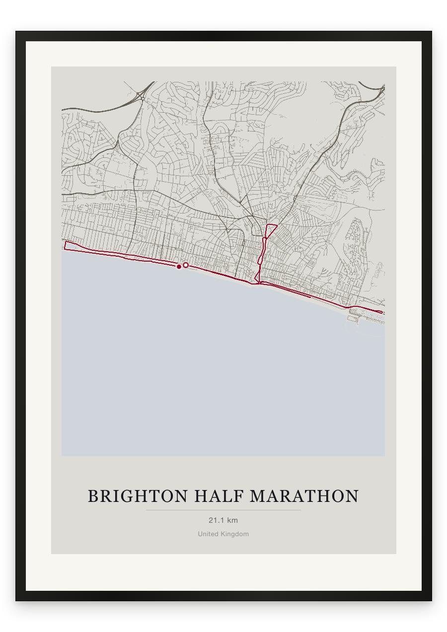 Brighton Half Marathon route print — Chalk palette, classic map