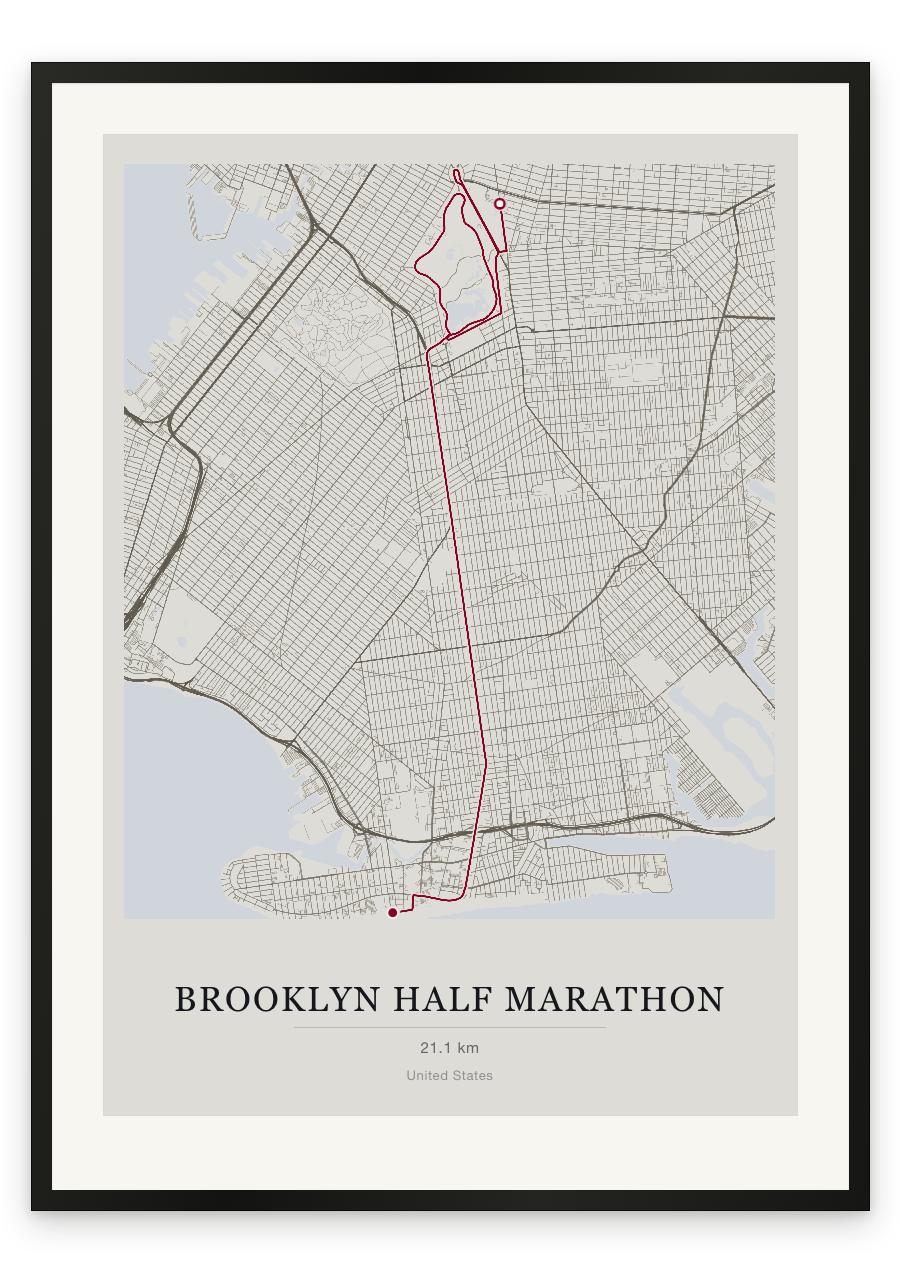 Brooklyn Half Marathon route print — Chalk palette, classic map