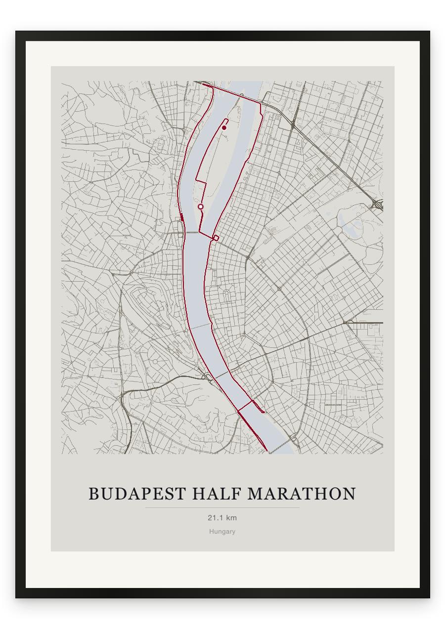 Budapest Half Marathon route print — Chalk palette, classic map