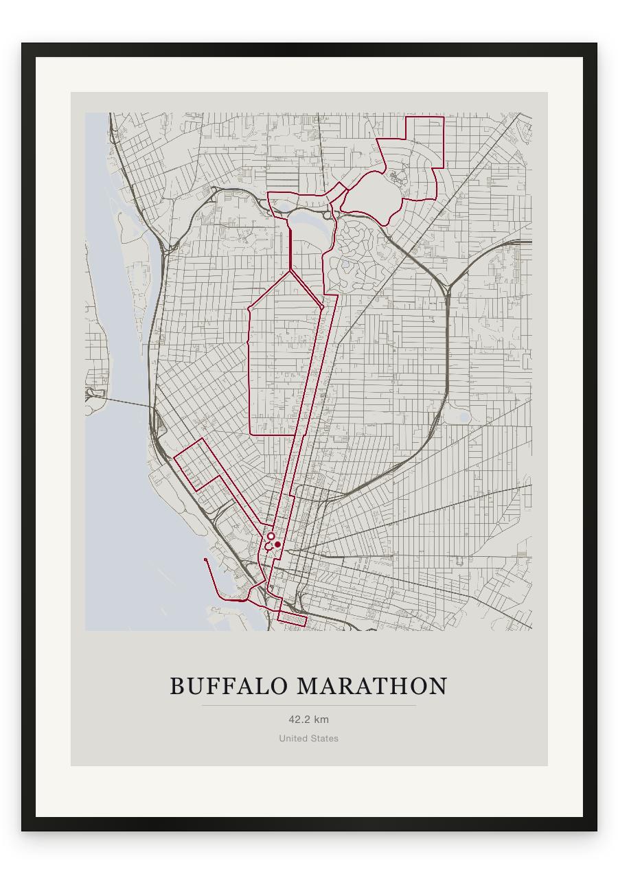 Buffalo Marathon route print — Chalk palette, classic map