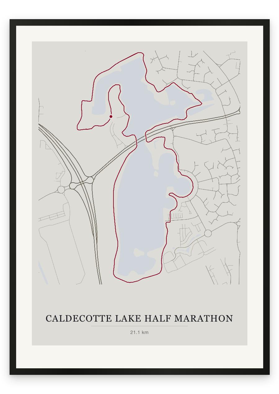 Caldecotte Lake Half Marathon route print — Chalk palette, classic map