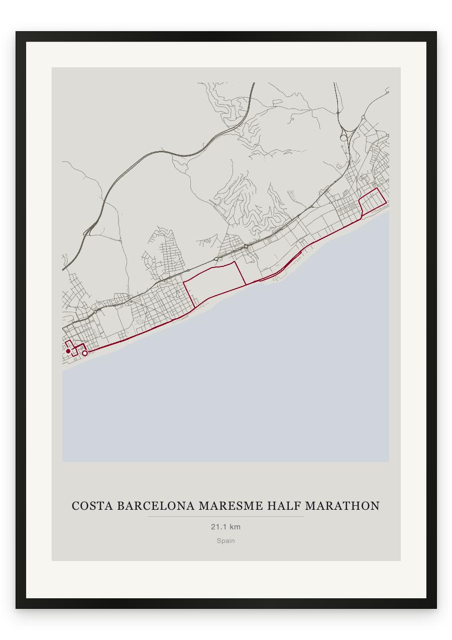 Costa Barcelona Maresme Half Marathon route print — Chalk palette, classic map