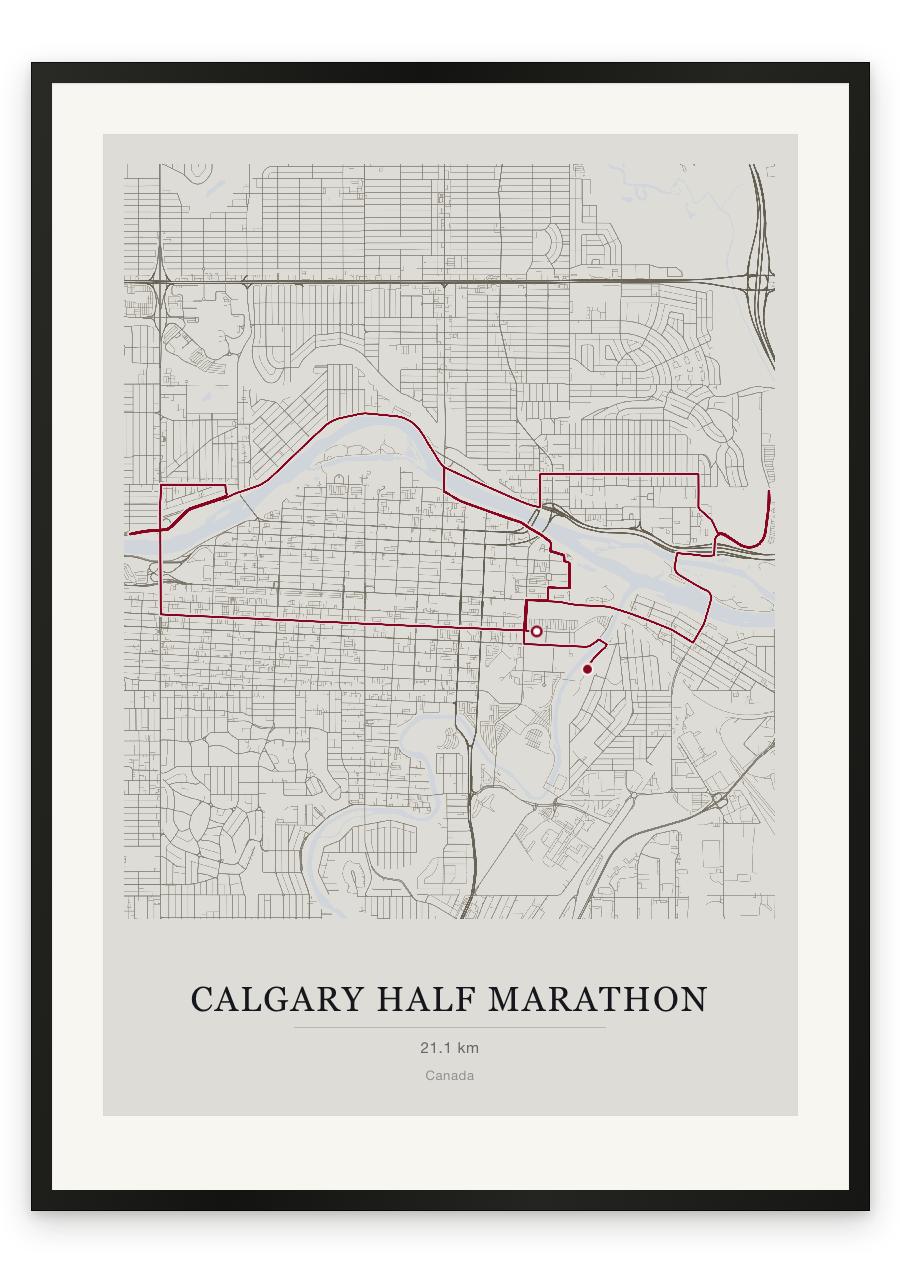 Calgary Half Marathon route print — Chalk palette, classic map