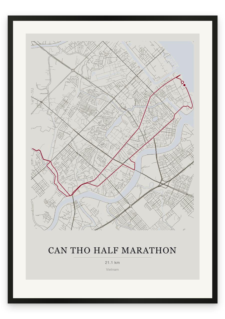 Can Tho Half Marathon route print — Chalk palette, classic map