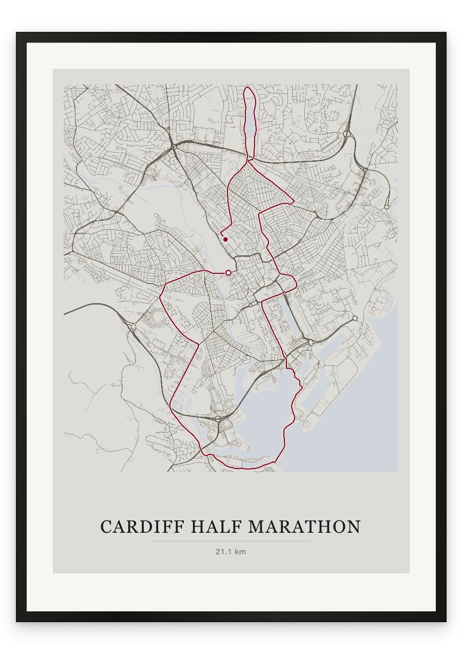 Cardiff Half Marathon route print — Chalk palette, classic map