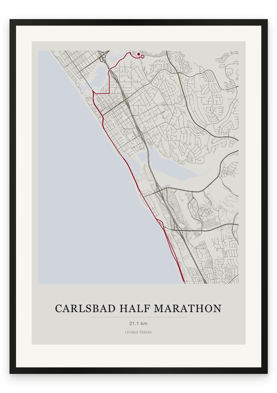Carlsbad Half Marathon route print — Chalk palette, classic map