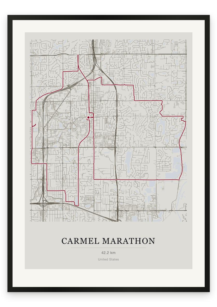Carmel Marathon route print — Chalk palette, classic map