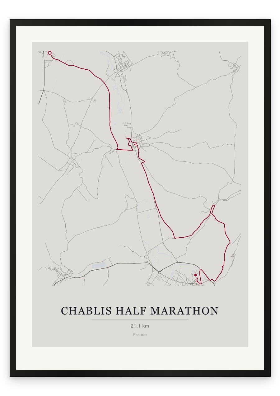 Chablis Half Marathon route print — Chalk palette, classic map