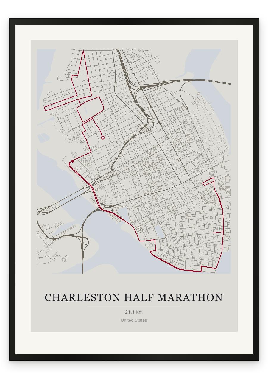 Charleston Half Marathon route print — Chalk palette, classic map