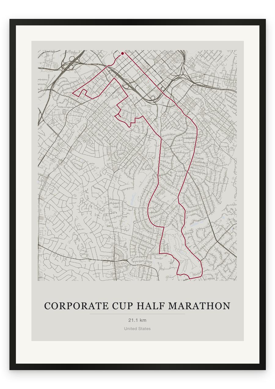 Corporate Cup Half Marathon route print — Chalk palette, classic map