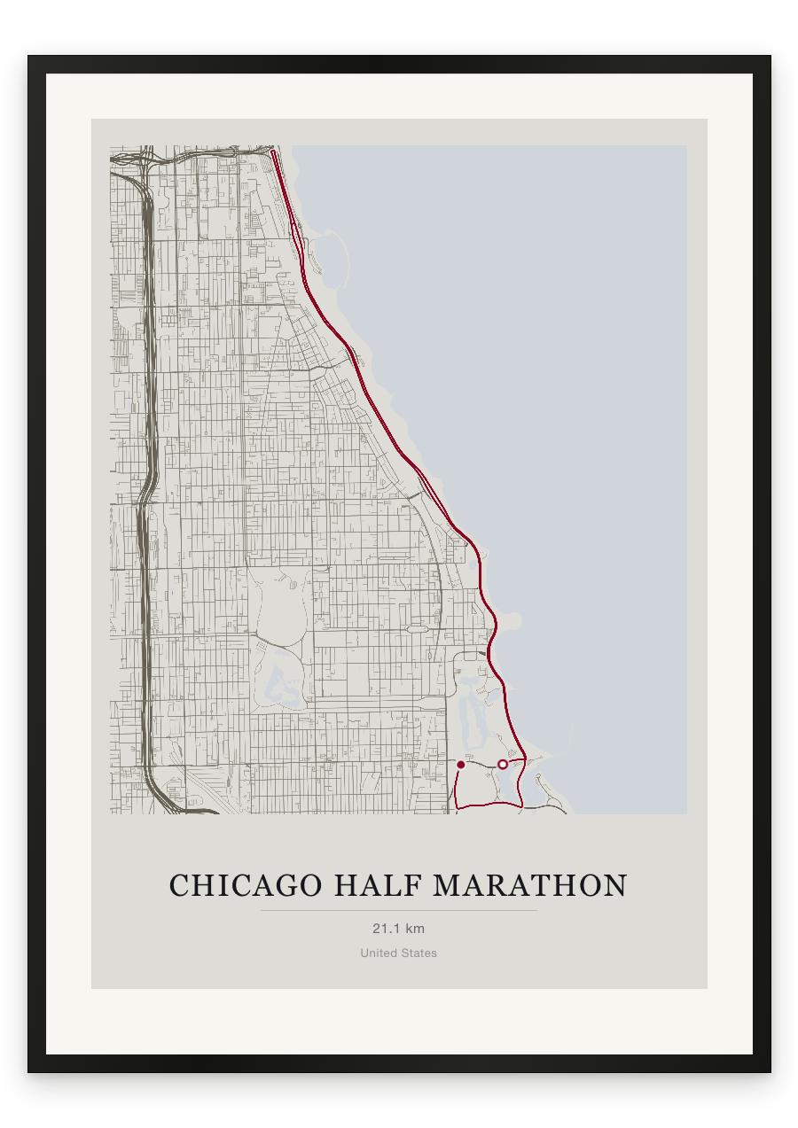 Chicago Half Marathon route print — Chalk palette, classic map