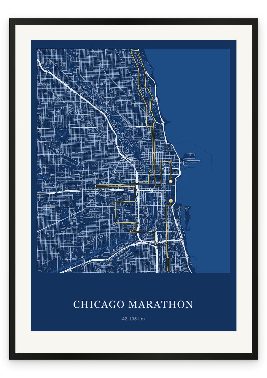 Chicago Marathon route map poster, Blueprint