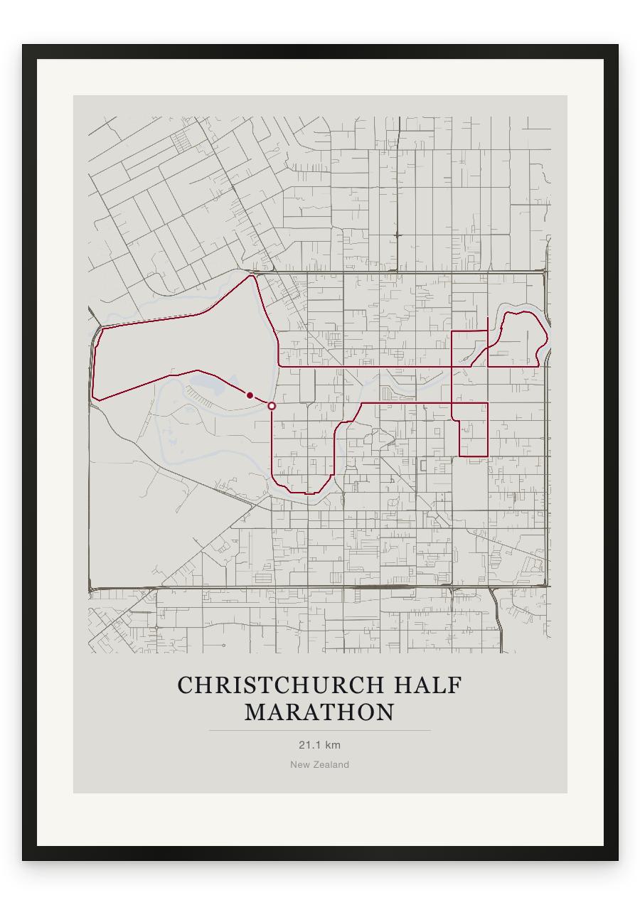 Christchurch Half Marathon route print — Chalk palette, classic map