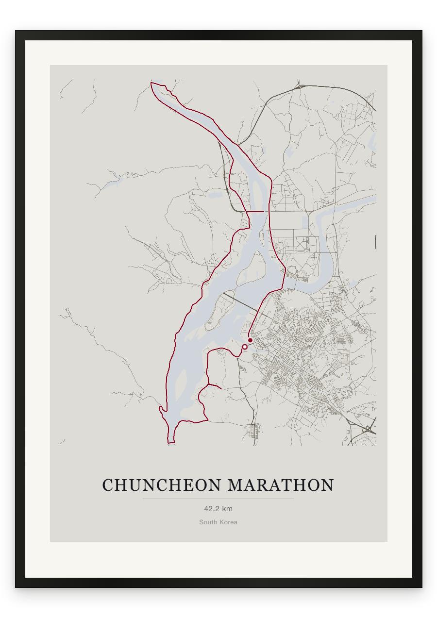 Chuncheon Marathon route print — Chalk palette, classic map