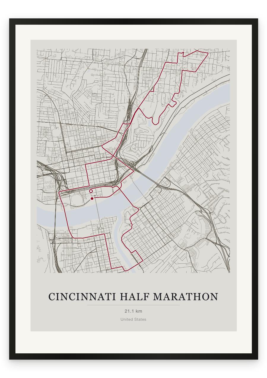 Cincinnati Half Marathon route print — Chalk palette, classic map