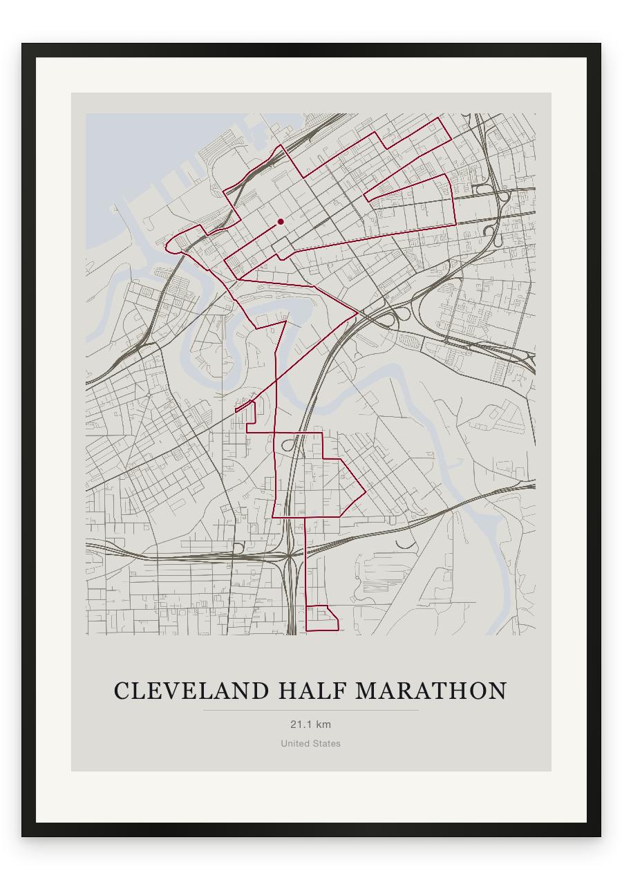 Cleveland Half Marathon route print — Chalk palette, classic map