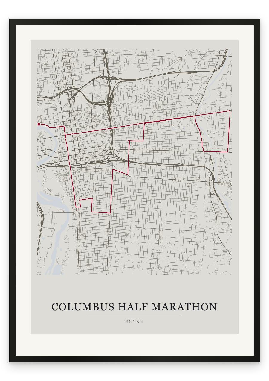 Columbus Half Marathon route print — Chalk palette, classic map