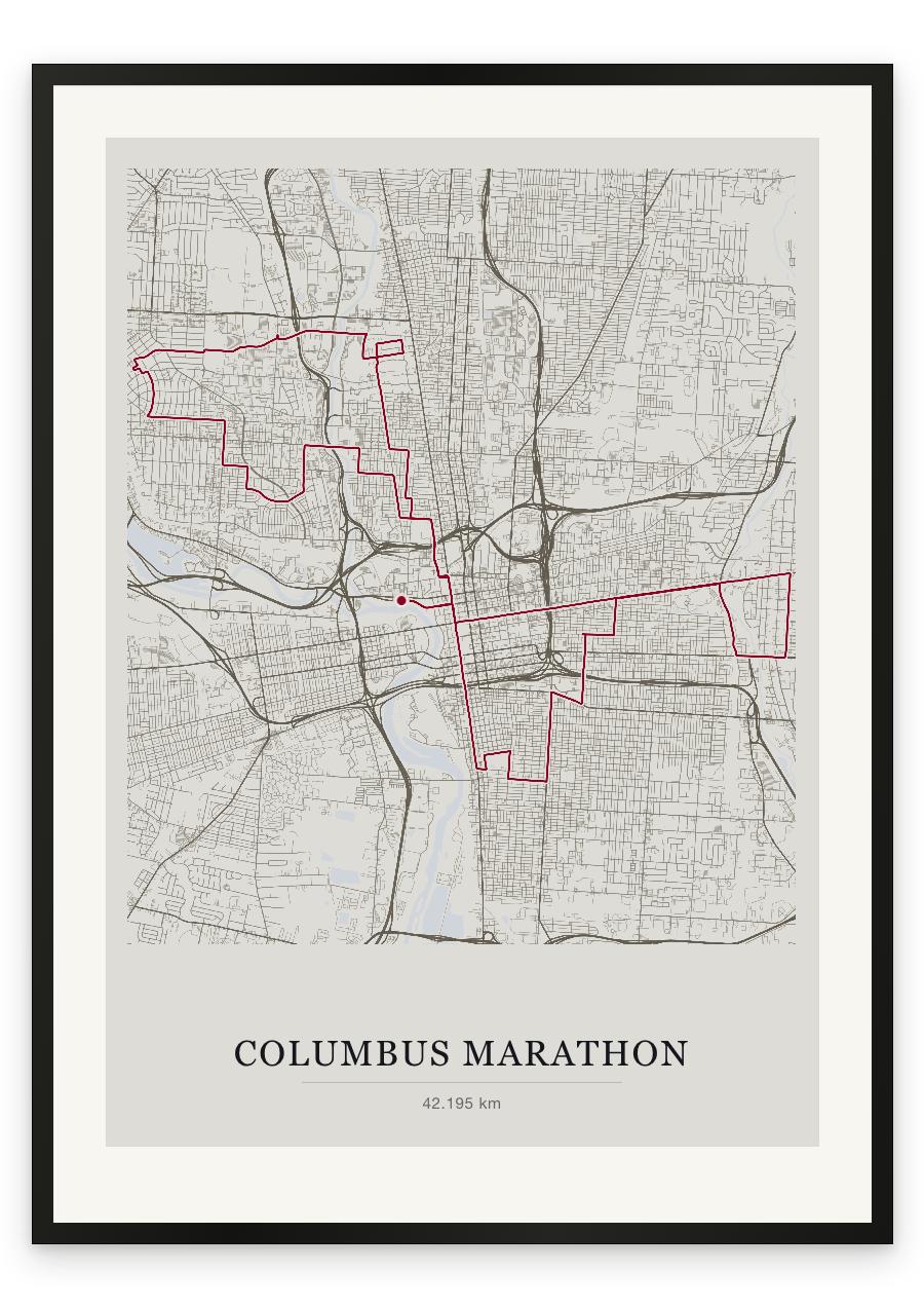 Columbus Marathon route print — Chalk palette, classic map