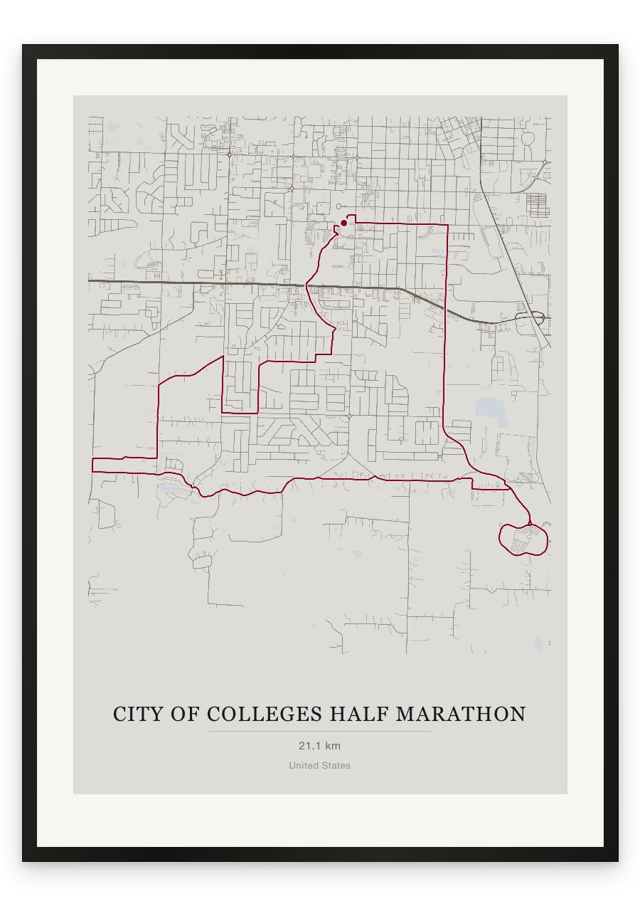 City of Colleges Half Marathon route print — Chalk palette, classic map