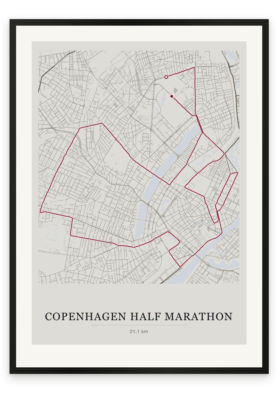 Copenhagen Half Marathon route print — Chalk palette, classic map