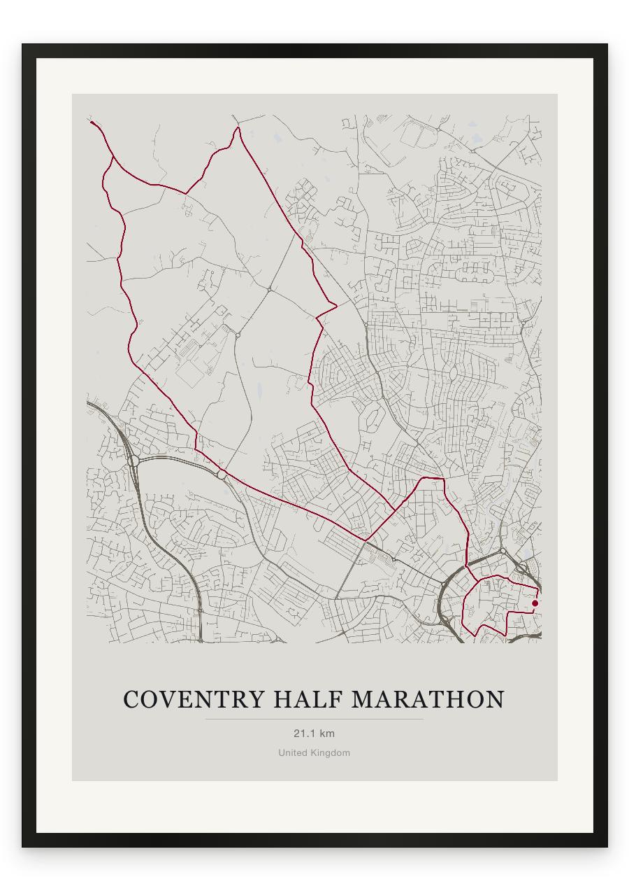 Coventry Half Marathon route print — Chalk palette, classic map