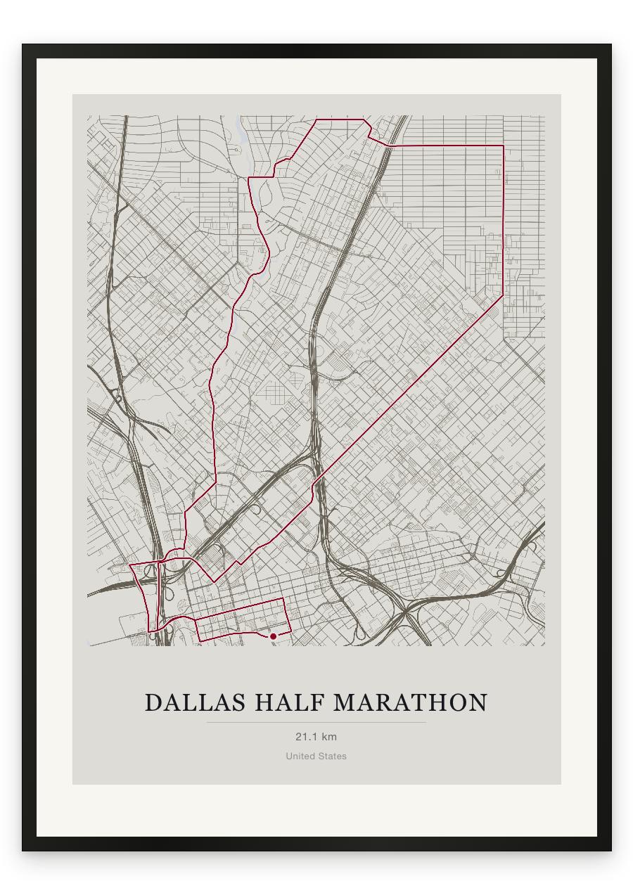 Dallas Half Marathon route print — Chalk palette, classic map