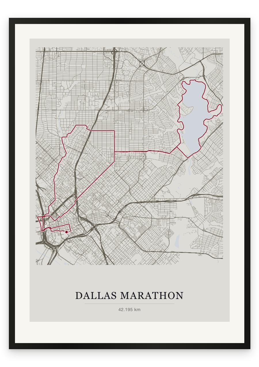 Dallas Marathon route print — Chalk palette, classic map