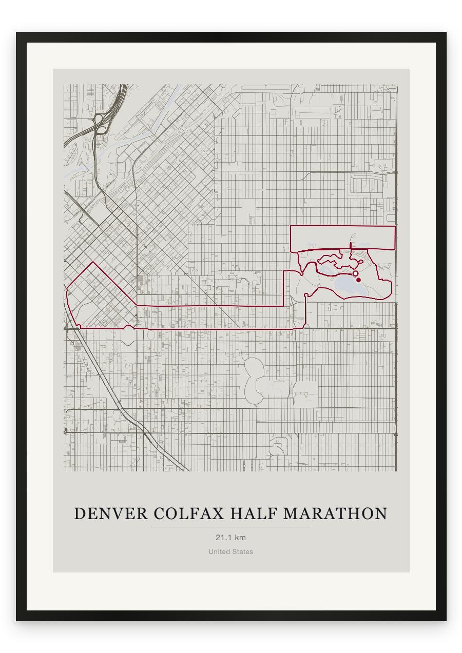 Denver Colfax Half Marathon route print — Chalk palette, classic map