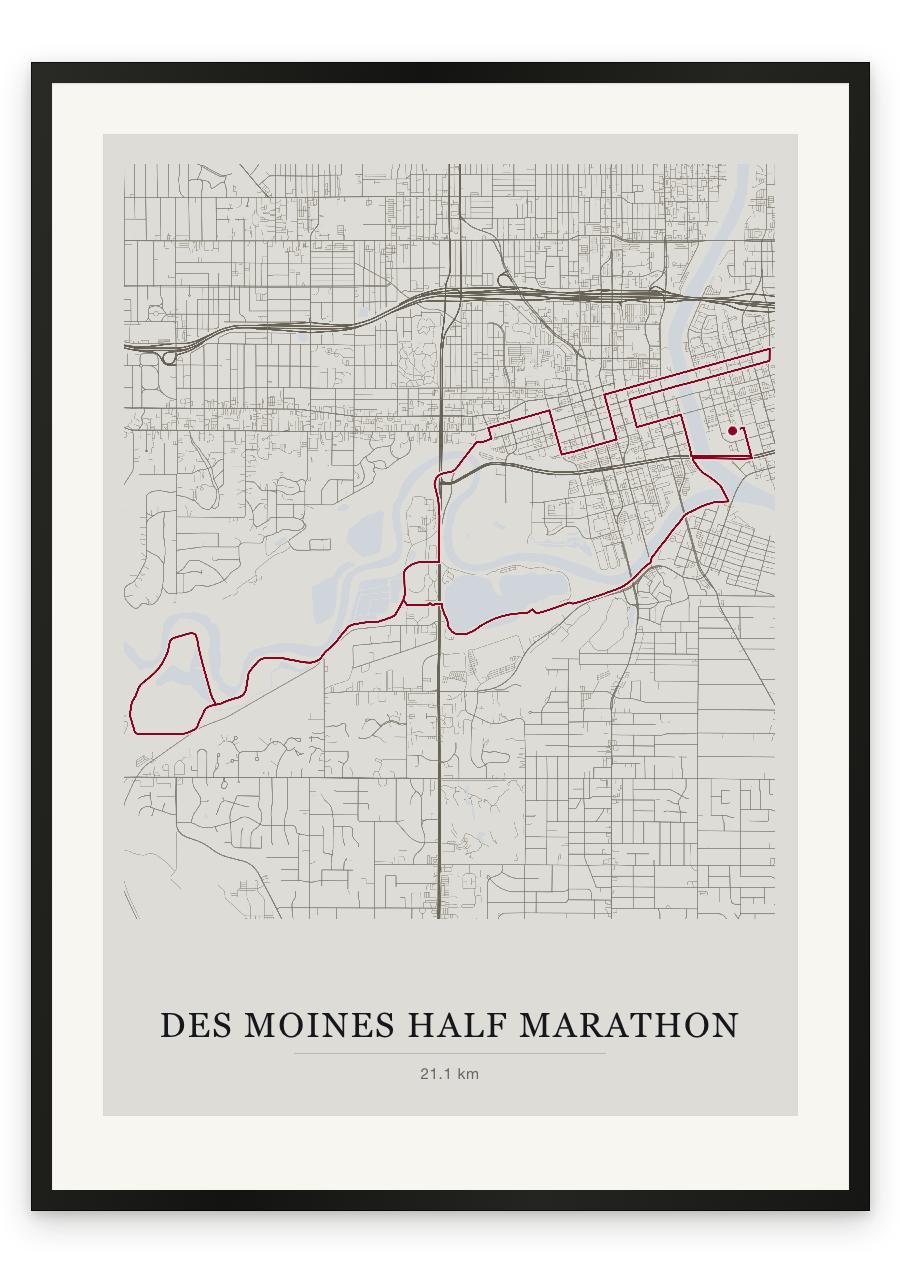Des Moines Half Marathon route print — Chalk palette, classic map