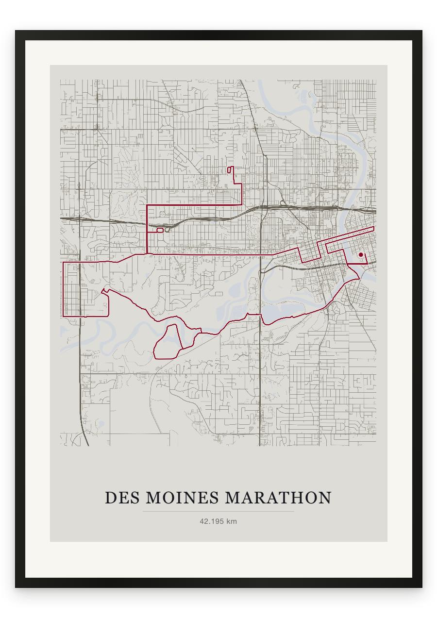 Des Moines Marathon route print — Chalk palette, classic map