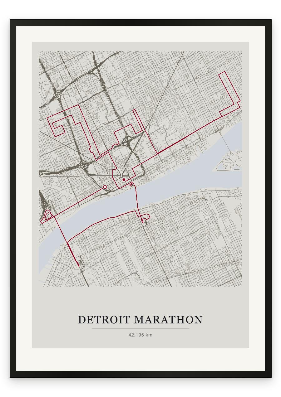 Detroit Marathon route print — Chalk palette, classic map