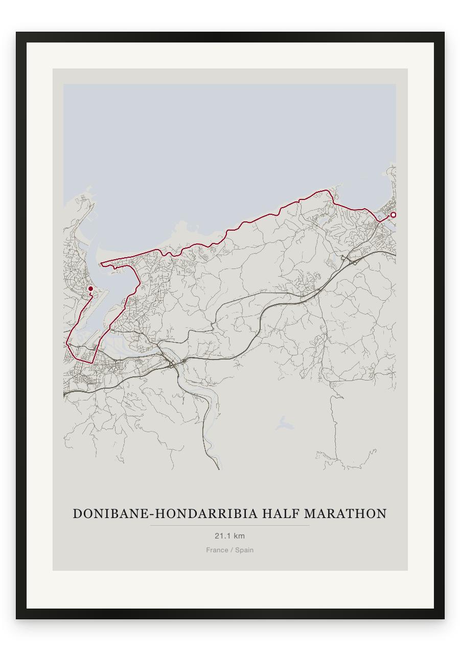 Donibane-Hondarribia Half Marathon route print — Chalk palette, classic map