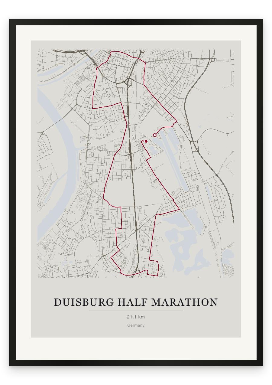 Duisburg Half Marathon route print — Chalk palette, classic map