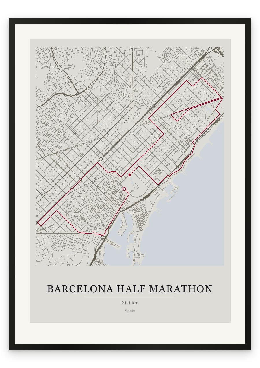 Barcelona Half Marathon route print — Chalk palette, classic map