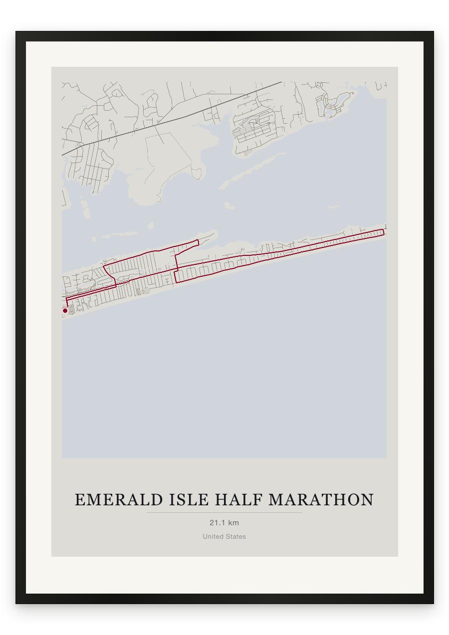 Emerald Isle Half Marathon route print — Chalk palette, classic map