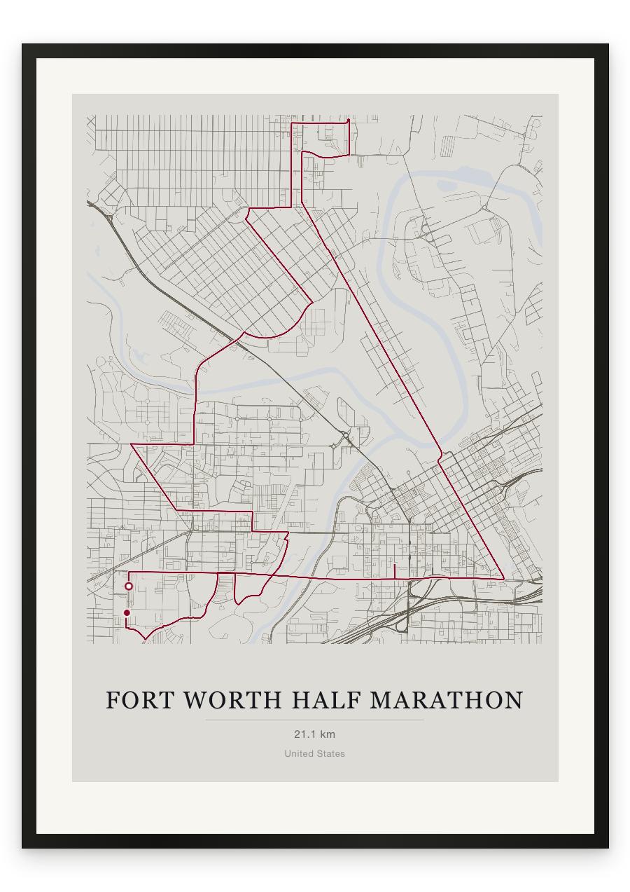 Fort Worth Half Marathon route print — Chalk palette, classic map