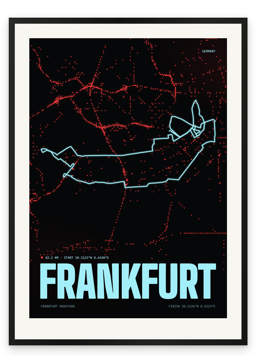 Frankfurt Marathon route print — Dot Red palette, dot edition