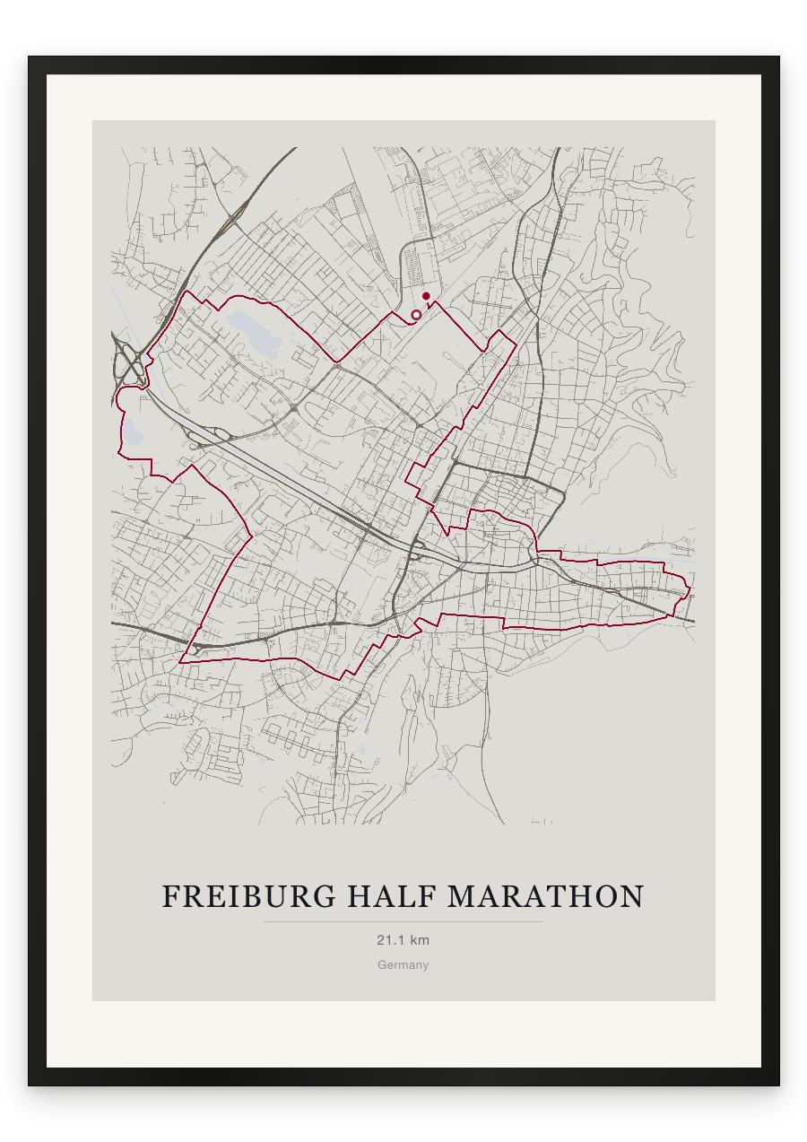 Freiburg Half Marathon route print — Chalk palette, classic map