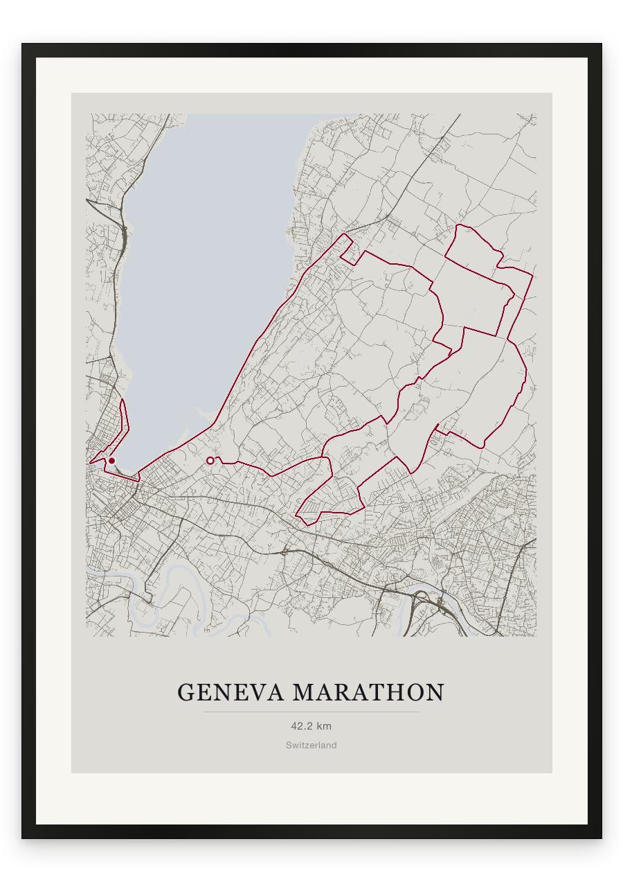 Geneva Marathon route print — Chalk palette, classic map