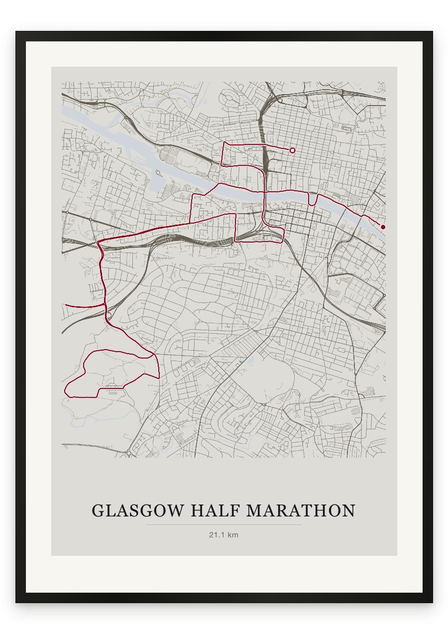 Glasgow Half Marathon route print — Chalk palette, classic map