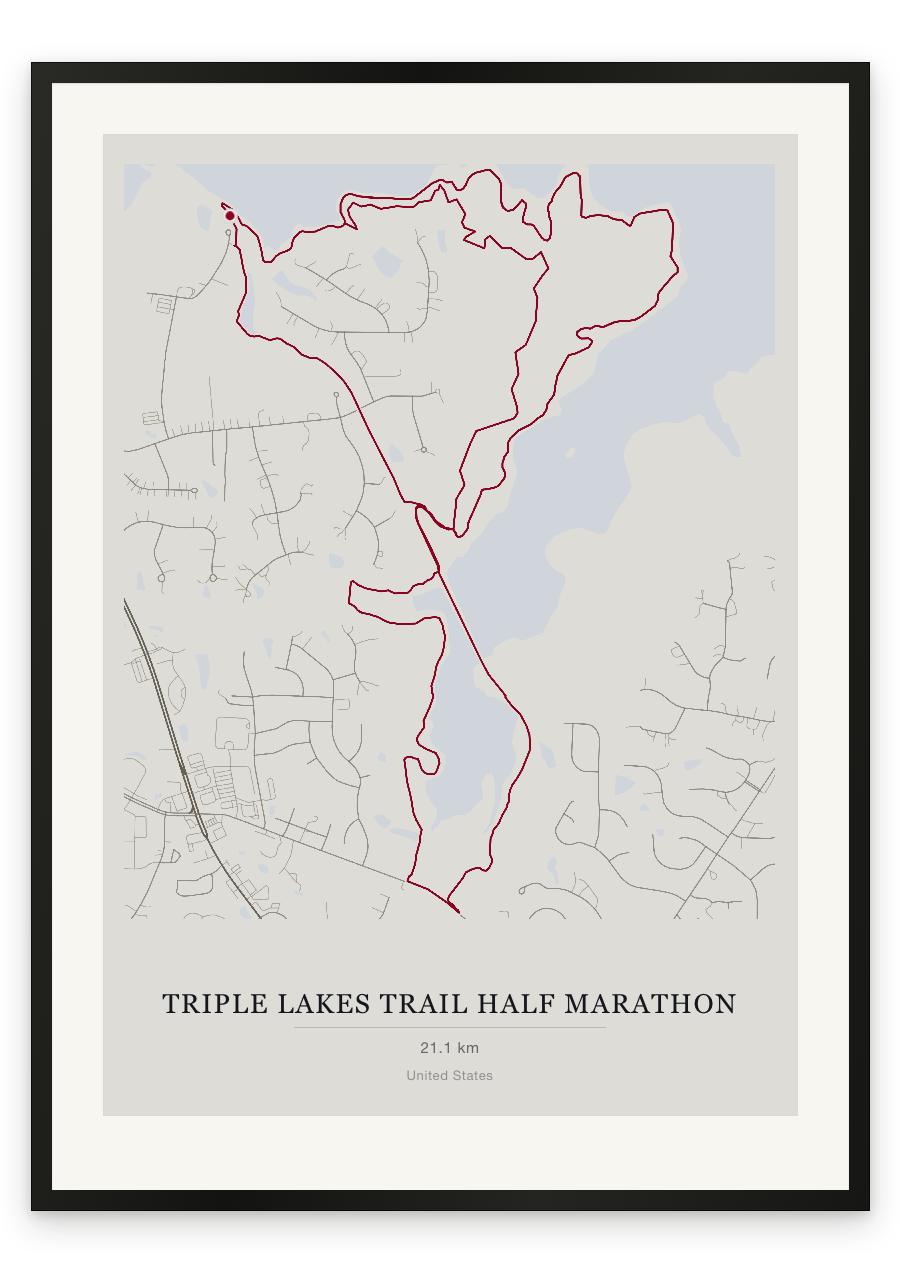 Triple Lakes Trail Half Marathon route print — Chalk palette, classic map