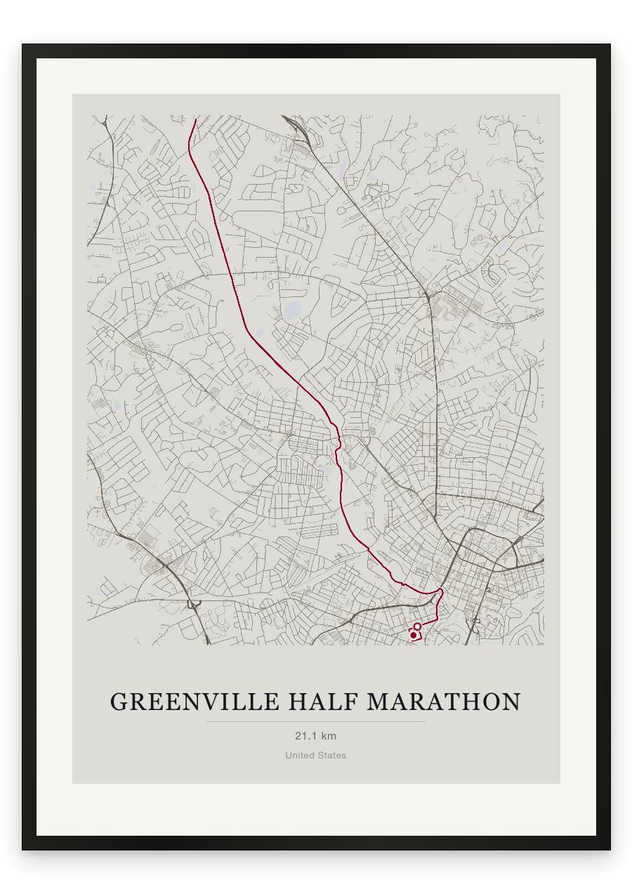 Greenville Half Marathon route print — Chalk palette, classic map