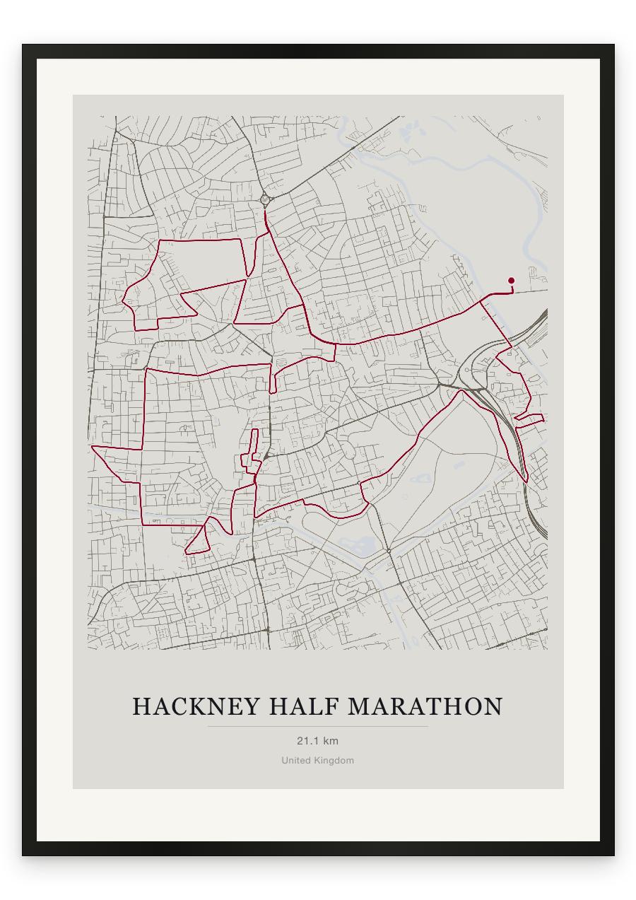 Hackney Half Marathon route print — Chalk palette, classic map