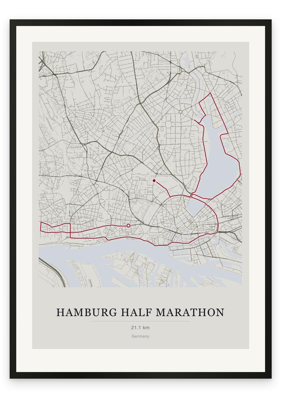 Hamburg Half Marathon route print — Chalk palette, classic map