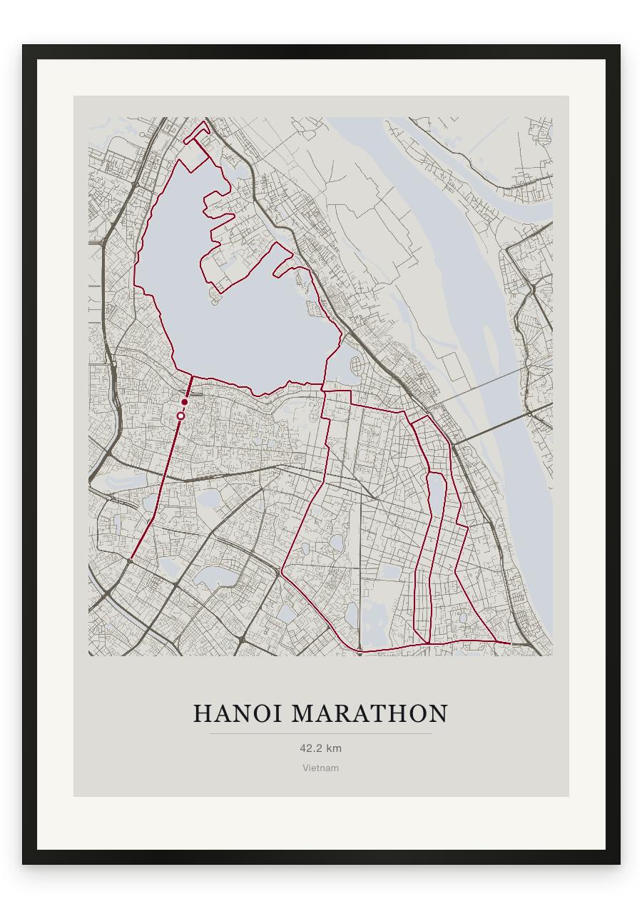 Hanoi Marathon route print — Chalk palette, classic map