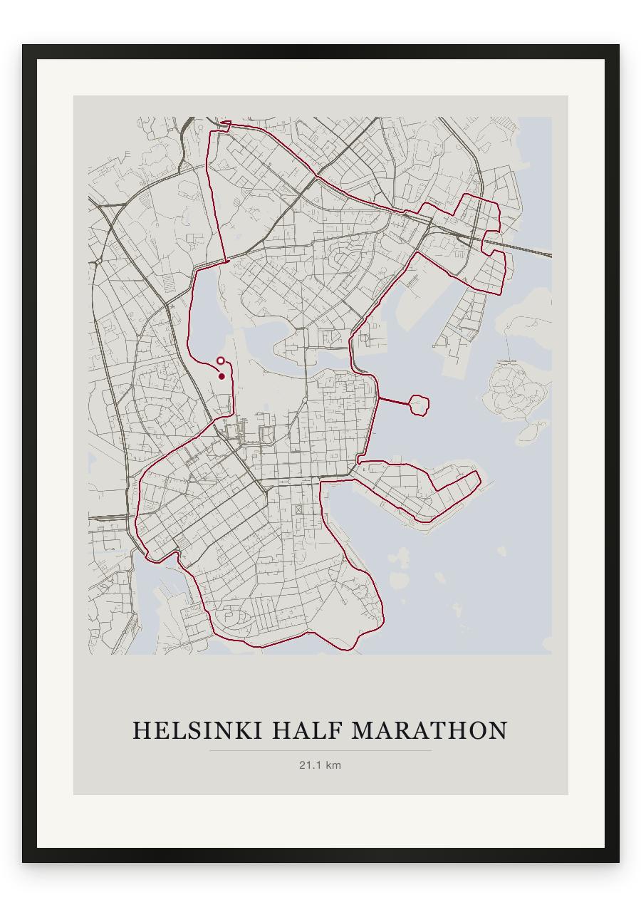 Helsinki Half Marathon route print — Chalk palette, classic map