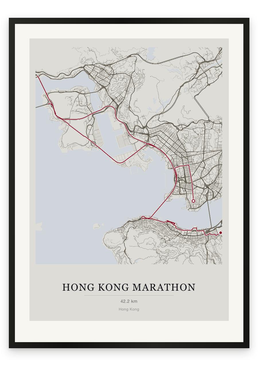 Hong Kong Marathon route print — Chalk palette, classic map