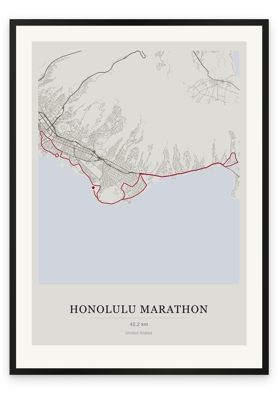 Honolulu Marathon route print — Chalk palette, classic map