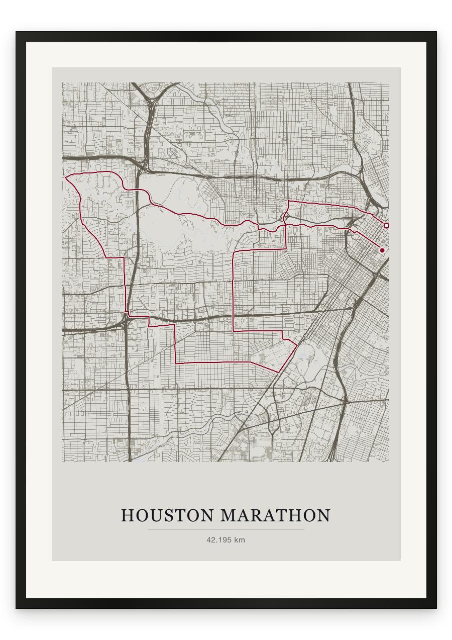 Houston Marathon route print — Chalk palette, classic map