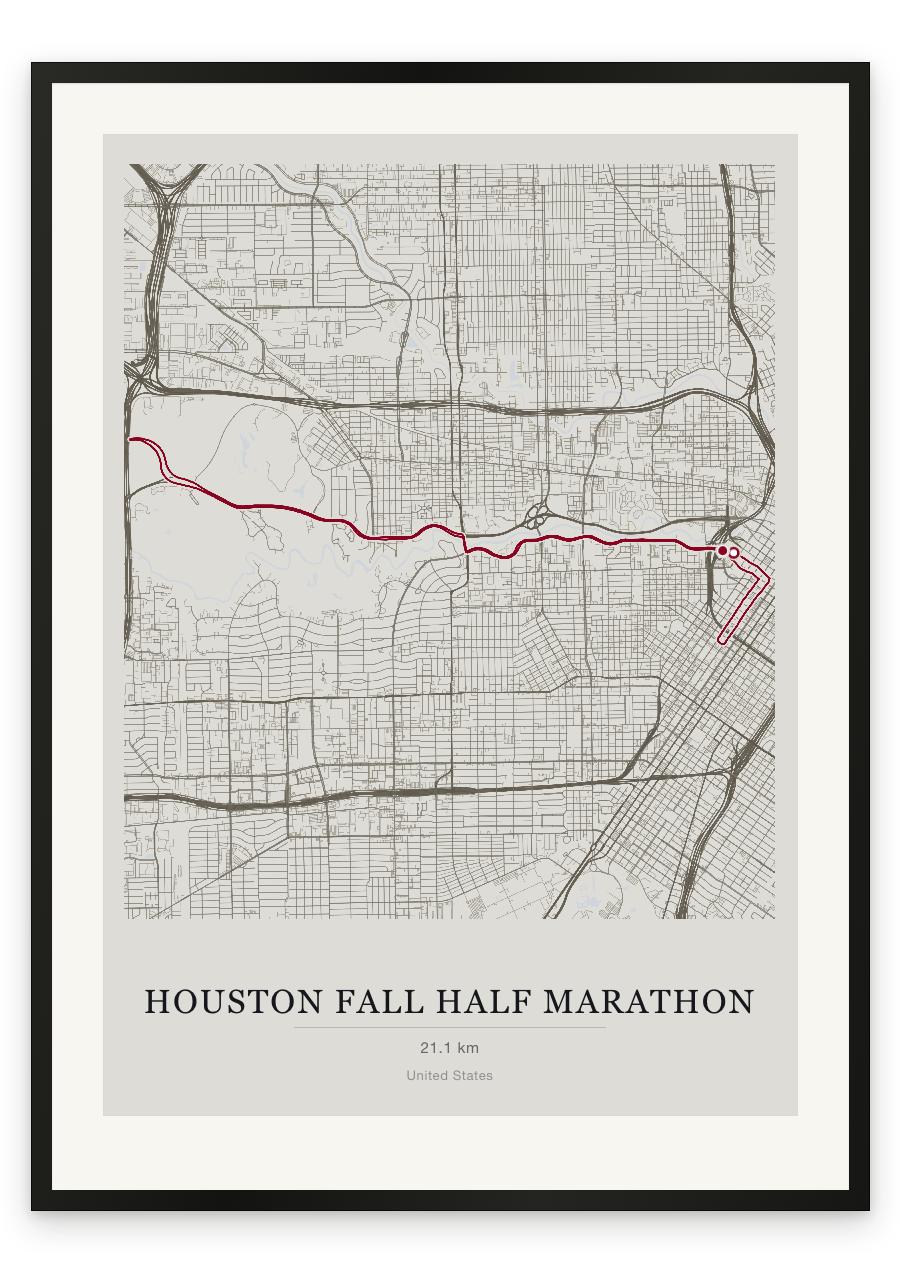 Houston Fall Half Marathon route print — Chalk palette, classic map